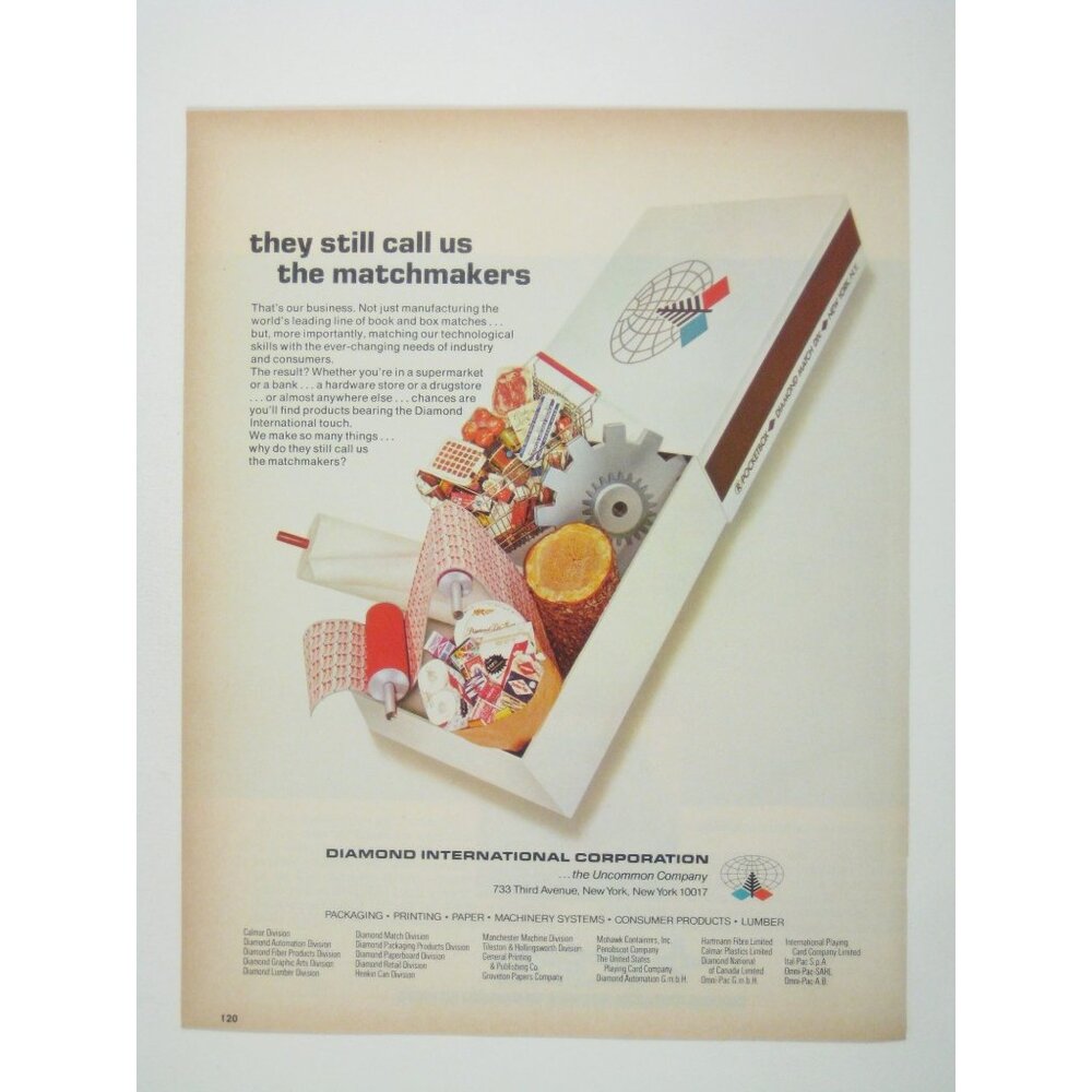 Vintage 1972 Diamond International Corporation Matchmakers Ad Print Matchbook
